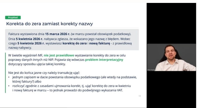 Ujmowanie korekt w VAT - screen szkolenia